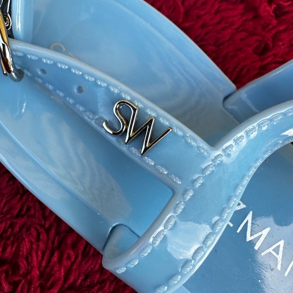 Stuart Weitzman Light Blue Periwinkle Sandals with Pearl Accents Size 7 - Picture 6 of 7
